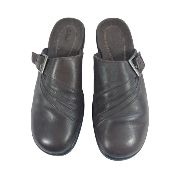 CLARKS! ULTRA PADDED ESPRESSO BROWN GENUINE LEATHER MULES, CLOGS! SZ 10M - Picture 4 of 10